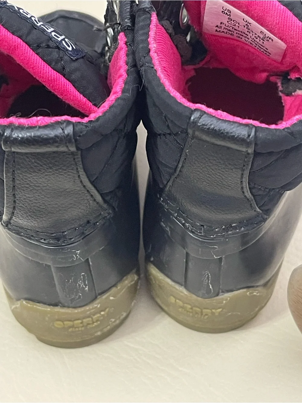 Sperry Black & Pink Kids Duck Boots and white and pink cowgirl boots size 6‎